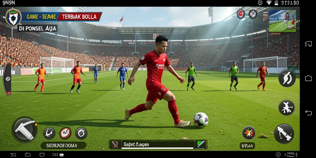 Screenshot gameplay 9N9N dengan aksi sepak bola nyata.