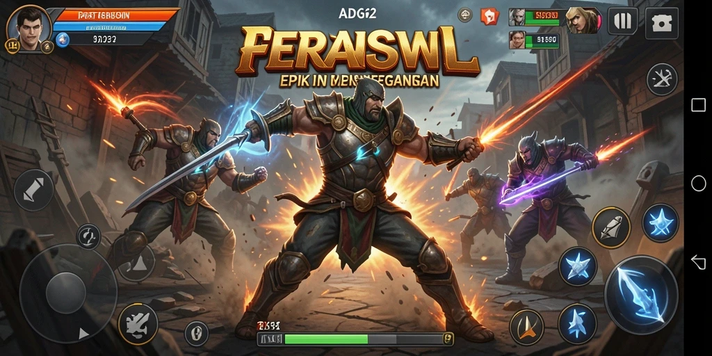 Tampilan gameplay pertarungan yang mendebarkan dan penuh aksi.