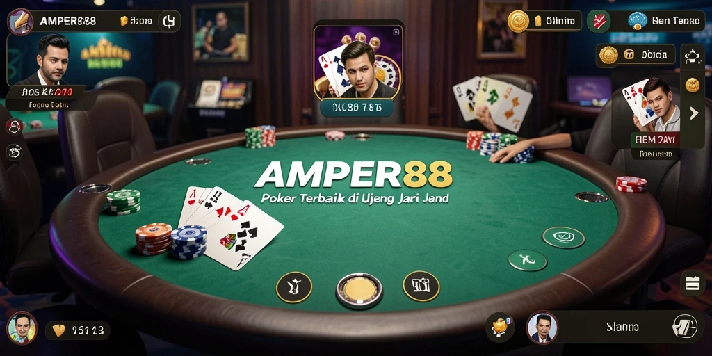 Tampilan utama gameplay AMPER88 yang mendebarkan dalam permainan Poker.