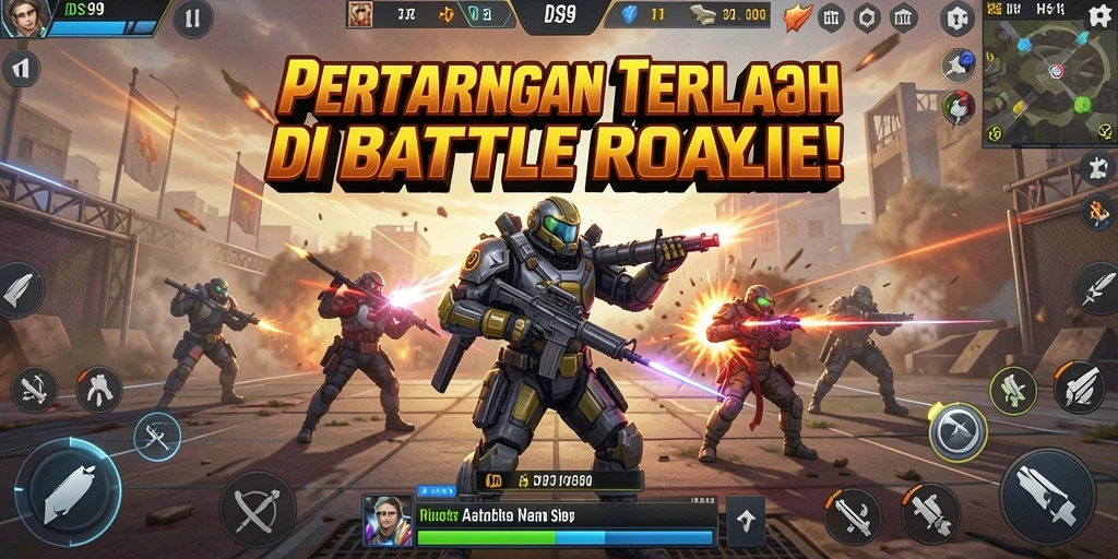 Screenshot DS99 memperlihatkan aksi seru dalam permainan Battle Royale.