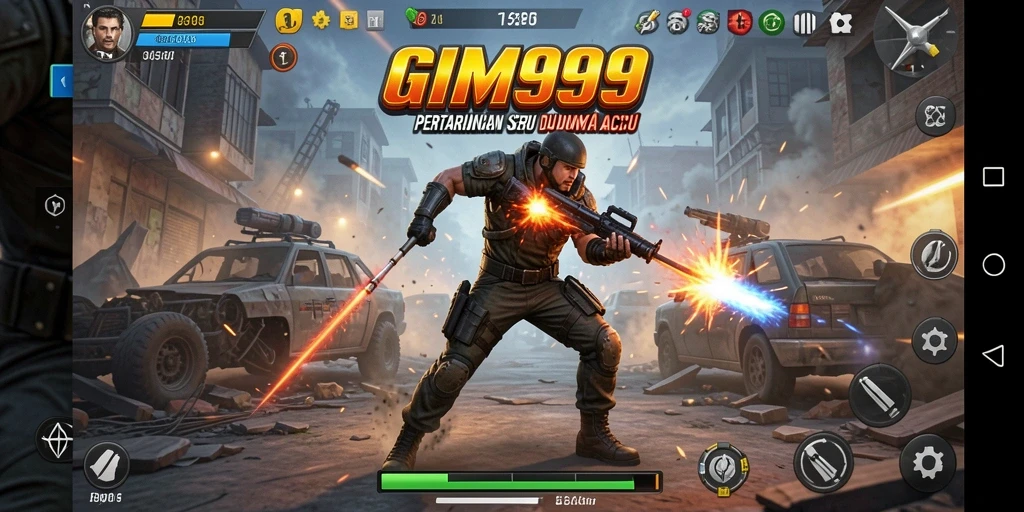 Tampilan seru dari gameplay GIM999 dengan aksi pertarungan yang mendebarkan.