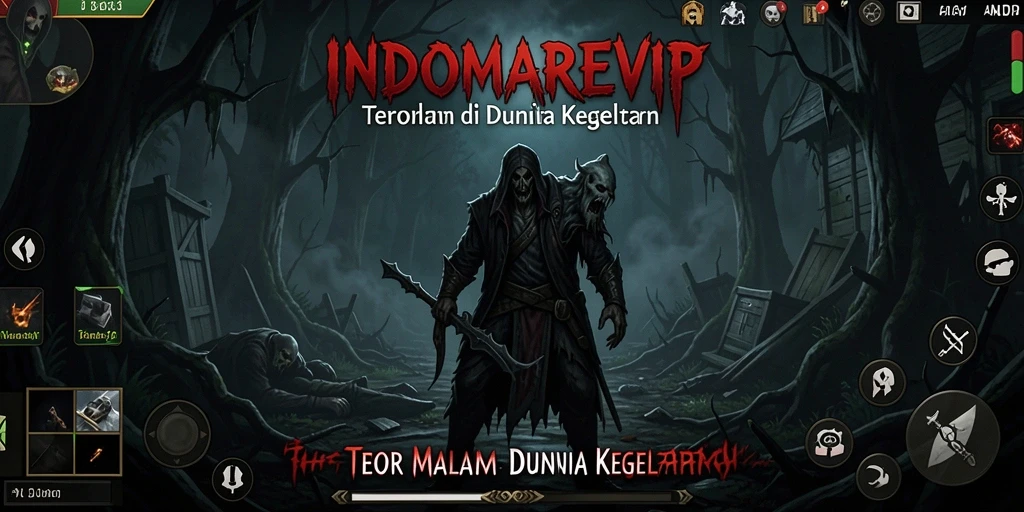 Tampilan gameplay menyeramkan dari INDOMAREVIP saat menjelajahi kegelapan.