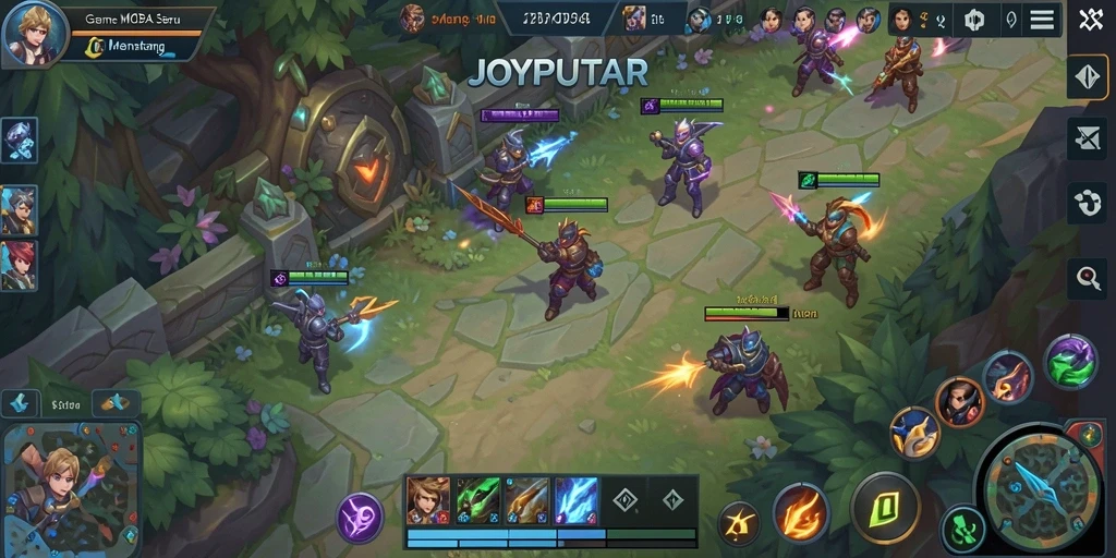 Tampilan gameplay seru di JOYPUTAR dalam pertempuran MOBA.