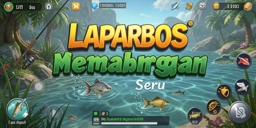 Gameplay menakjubkan dalam LAPARBOS yang menampilkan memancing di laut.