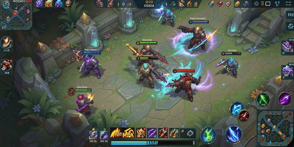 Screenshot ROSOHOKI menampilkan aksi seru dalam pertarungan MOBA.