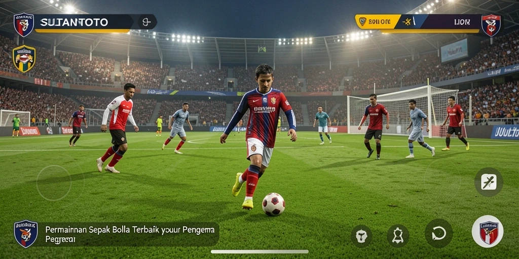 Tampilan gameplay SULTANTOTO dengan pertandingan sepak bola yang intens.