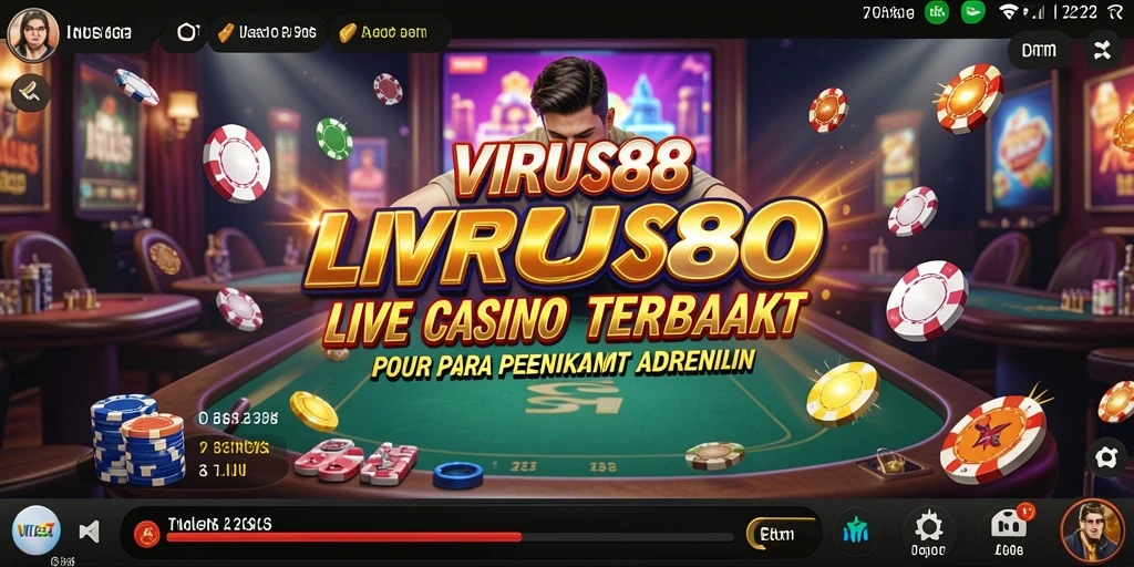 Tampilan screenshot gameplay <strong>VIRUS88</strong> yang menampilkan dealer profesional dan suasana kasino yang hidup.
