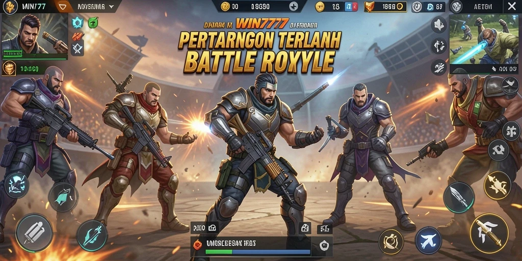 Screenshot gameplay WIN777 dengan aksi mendebarkan di arena Battle Royale.